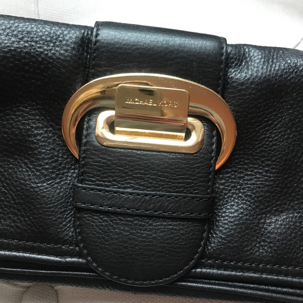 Michael Kors Black Leather Clutch Gold Buckle - Picture 2 of 6